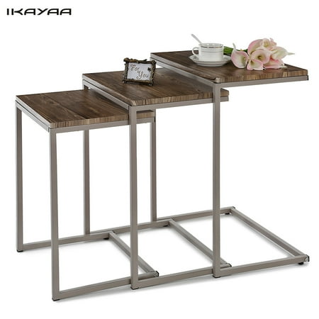 Ikayaa 3pcs Metal Frame Nesting Tables Set Sofa Couch Living Room