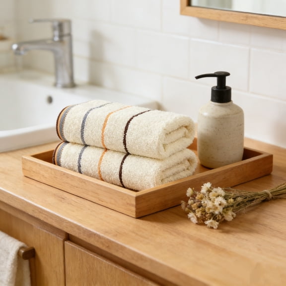 Cotton Towels 2 Pack, Thick Bath Towels, Soft Highly Absorbent Face Towels, Hand Towels for Bathroom and Spa, Cotton Towel Set for Daily Use (Beige)