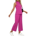 thumbnail image 4 of Snorda 2 Piece Outfits for Women Sleeveless Crop Tops and Elastci Waist Wide Leg Pants Summer Ladies Casual Stretchy Look Set Everyday Outing Vacation Wear, 4 of 5