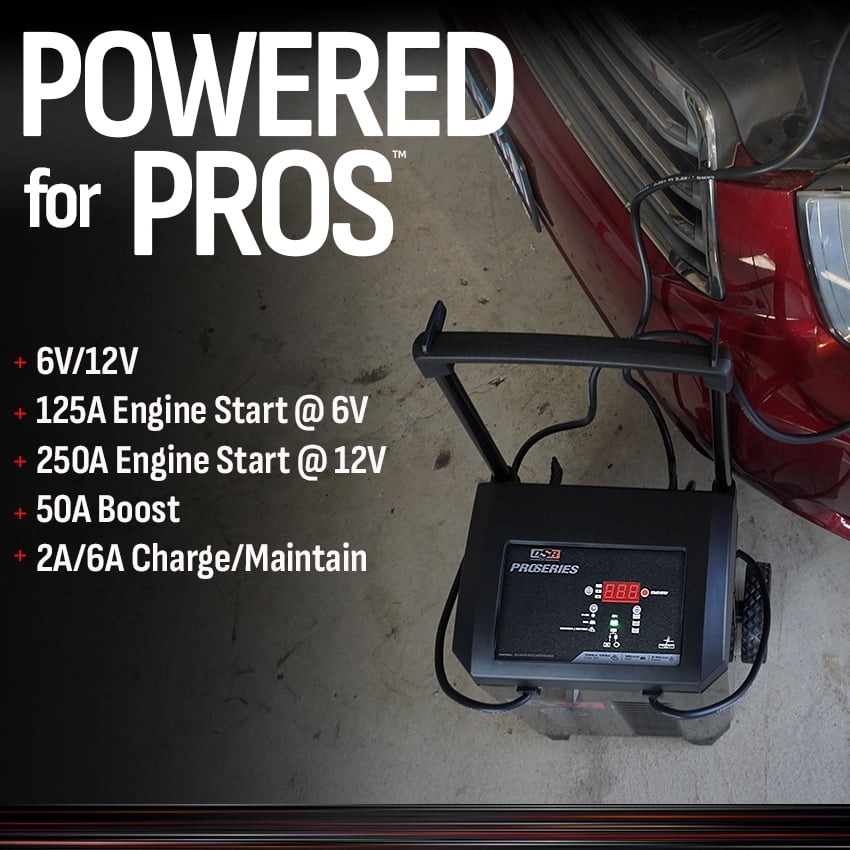 Schumacher Electric DSR Pro Wheeled Automatic Heavy-Duty 6A Car Battery Charger & 250A Engine Starter, For 6/12V Automotive & Marine Batteries, DSR161