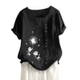 thumbnail image 4 of ZOHIUM Plus Size Tops Tshirts for Women Women's Fashionable Cotton And Linen Short Sleeved Buttoned Tops Round Neck Dandelion Print T Shirt Summer Tshirts Tops for Women (Black,L), 4 of 4