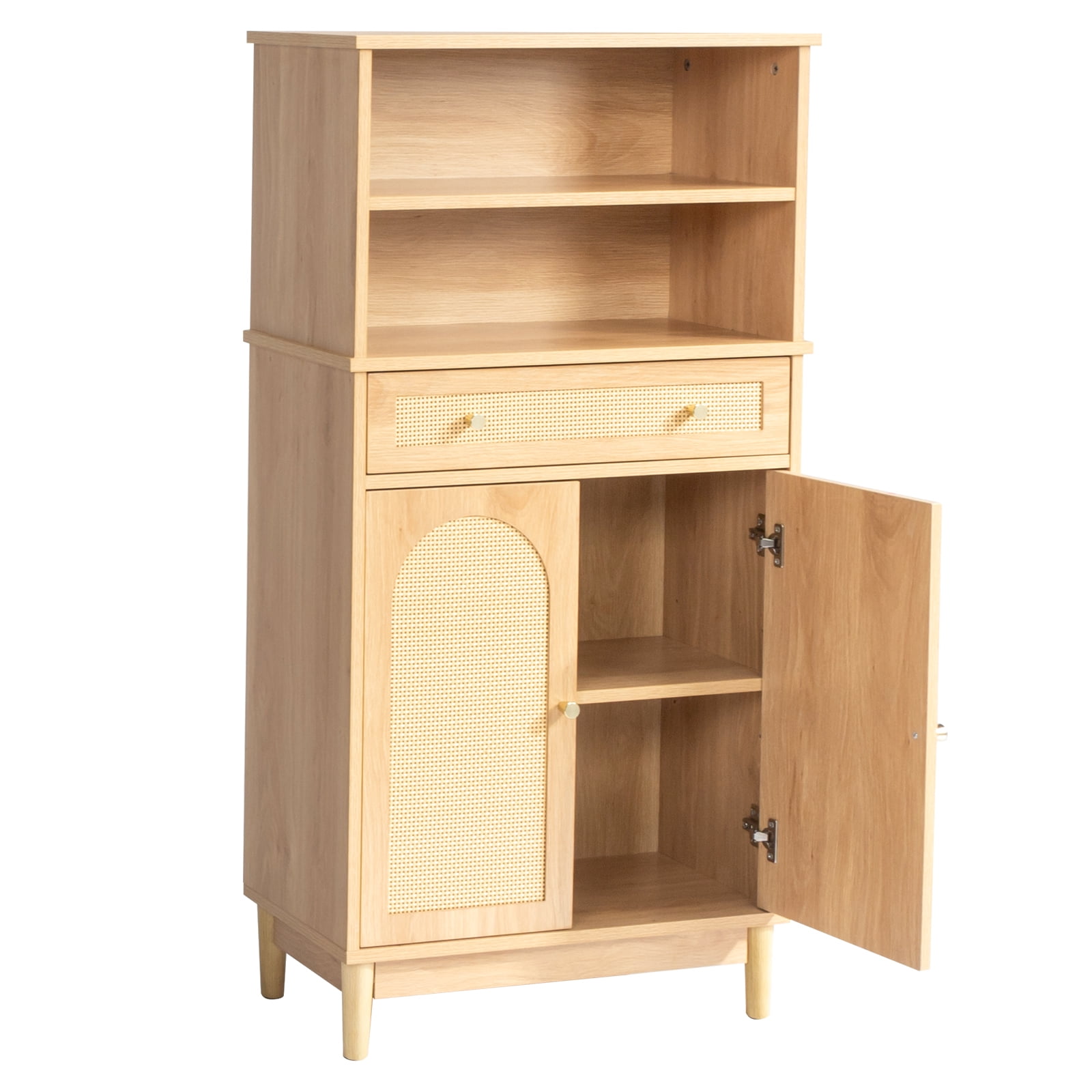 Ktaxon Freestanding Bathroom Floor Cabinet with Large Drawer, 2 Doors & Adjustable Shelves for Kitchen Living Room, Rattan