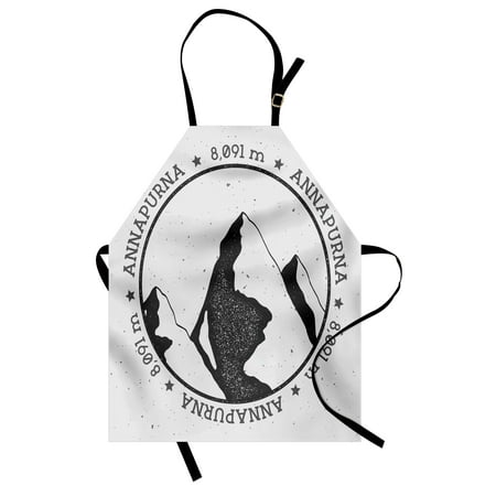 Asian Landscape Design (Nepal Apron Himalayan Mountains Annapurna in South East Asia Greyscale Landscape Design, Unisex Kitchen Bib Apron with Adjustable Neck for Cooking Baking Gardening, Black Charcoal Grey, by)