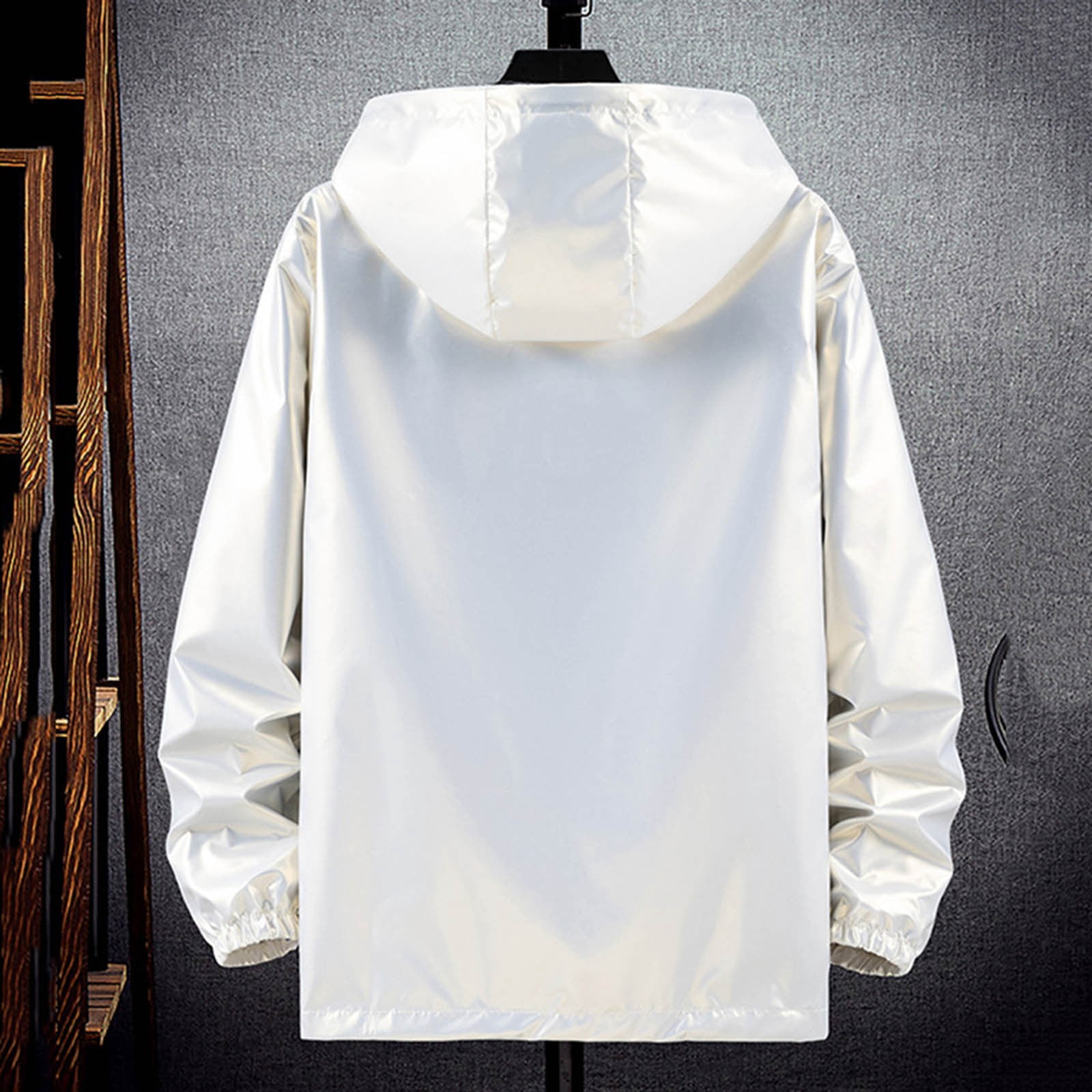 Holographic Jacket for Men Lightweight Long Sleeve Metallic Shiny Zip Up Hoodie Coat Outerwear with Pockets