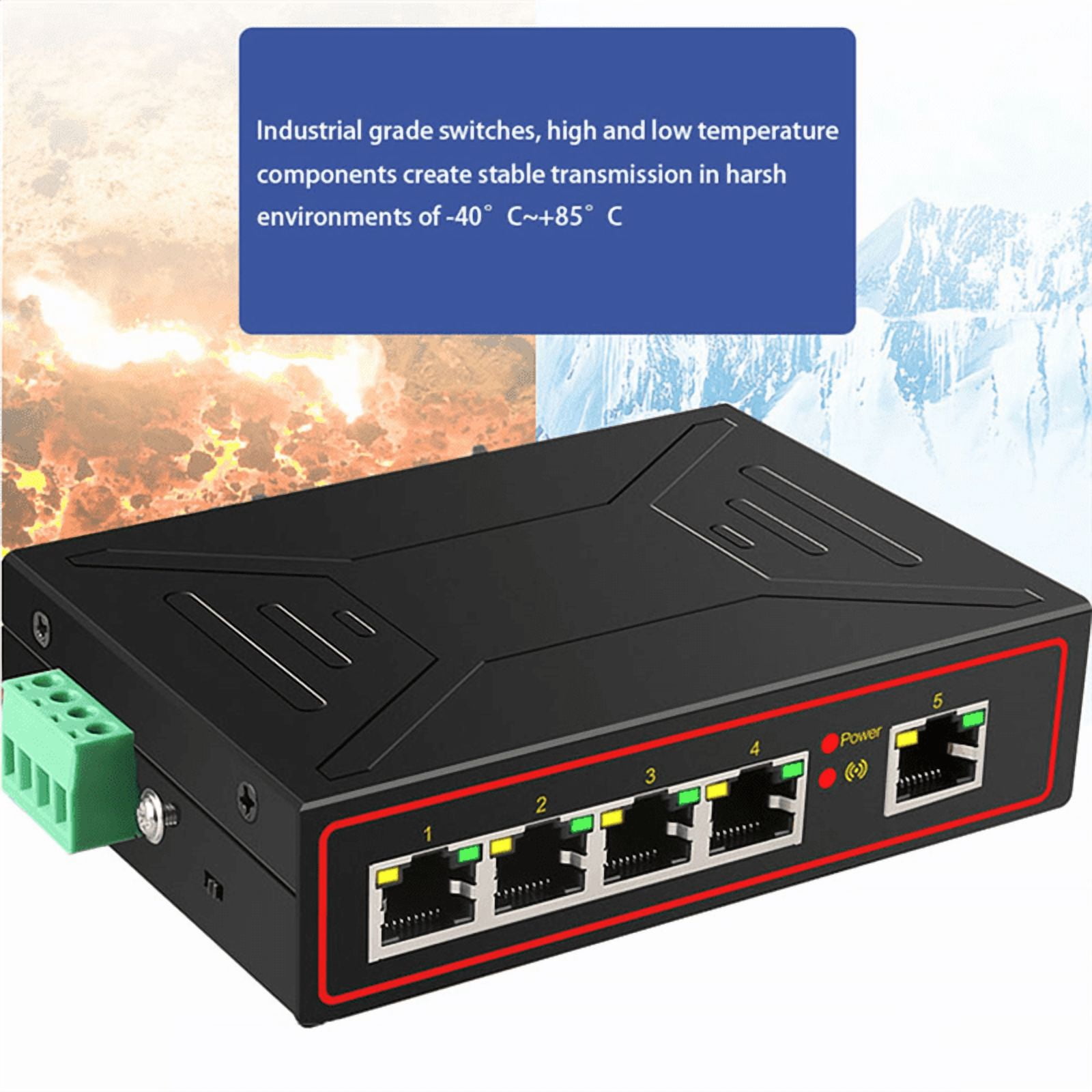 5 Ports 100M Industrial Network Switch RJ45 Hub Internet Splitter RJ45 Switch Plug and Play DIN Rail Type Enhance Switch,1 x Industrial network switch,Black
