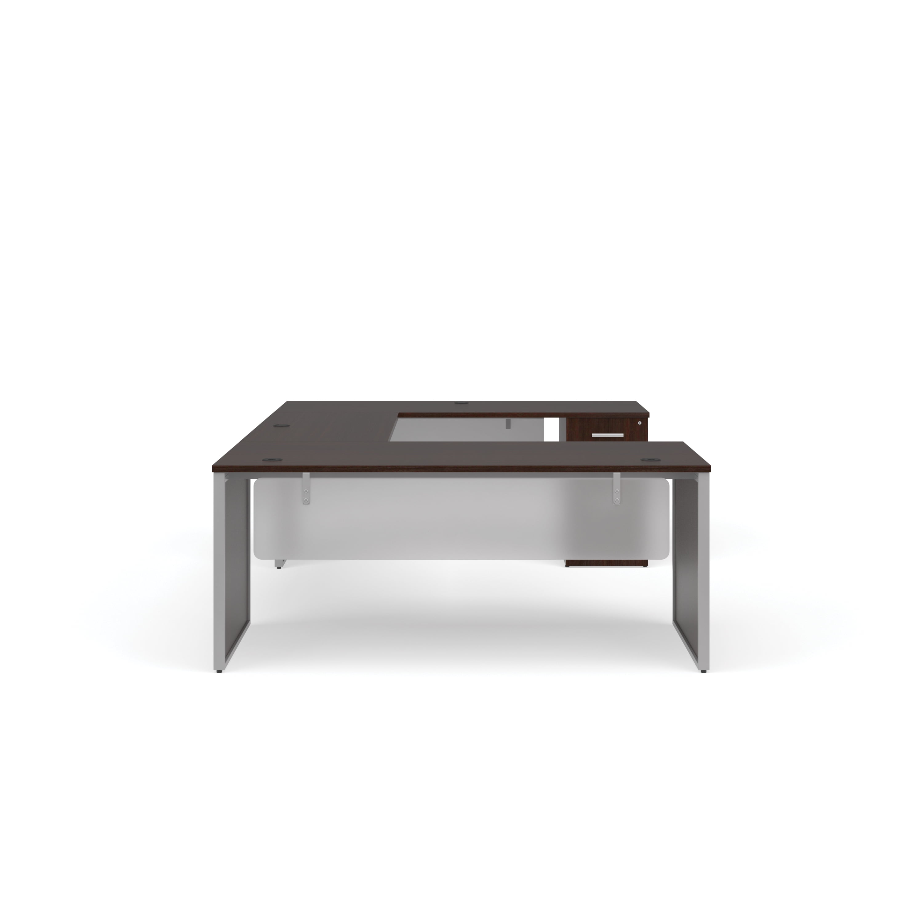 OFM Fulcrum Series Office Furniture Set, 72" U-Shaped Desk with Bridge, Credenza, 2-drawer Filing Cabinet, Leg Panels, Modesty Panels, in White