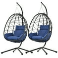 2 Piece Egg Chair, Outdoor Wicker Egg Chair with Stand, Patio Swing