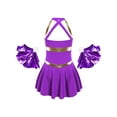 thumbnail image 6 of CHICTRY Kids Girls Letters Printed Cheers Uniform Hollow Back Dress with Pompoms for Cheerleading Dance Purple 6, 6 of 7