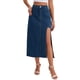 thumbnail image 1 of Falda de mezclilla de mujer INSPIRE CHIC, cintura alta, corte en A, abertura hasta el muslo, longitud midi, 2XL, azul oscuro, 1 of 6