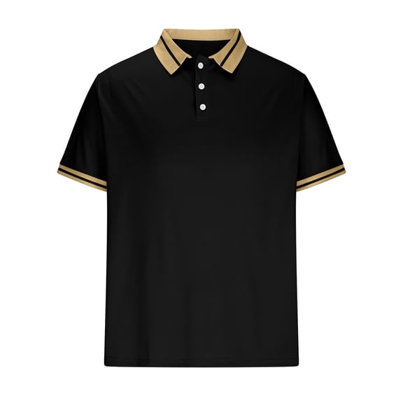 IYTR Mens Shirts Summer Fashion Solid Color Short Sleeve T Shirts Casual Button-up Turndown Collar Tee Shirts Leisure Daily Office Shirts Black XXL