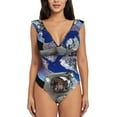 thumbnail image 2 of Yiaed Astronaut in Outer Space Print Women's Ruffled One Piece Swimsuit V Neck Swimwear Slimming Monokini for Woman-Medium, 2 of 8