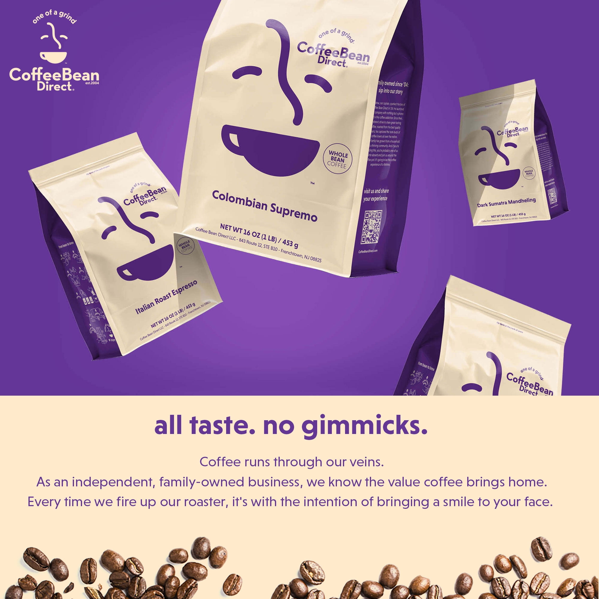 Coffee Bean Direct Brazilian Santos, Whole Bean Coffee, Arabica, Light Roast, 5 lb Bag