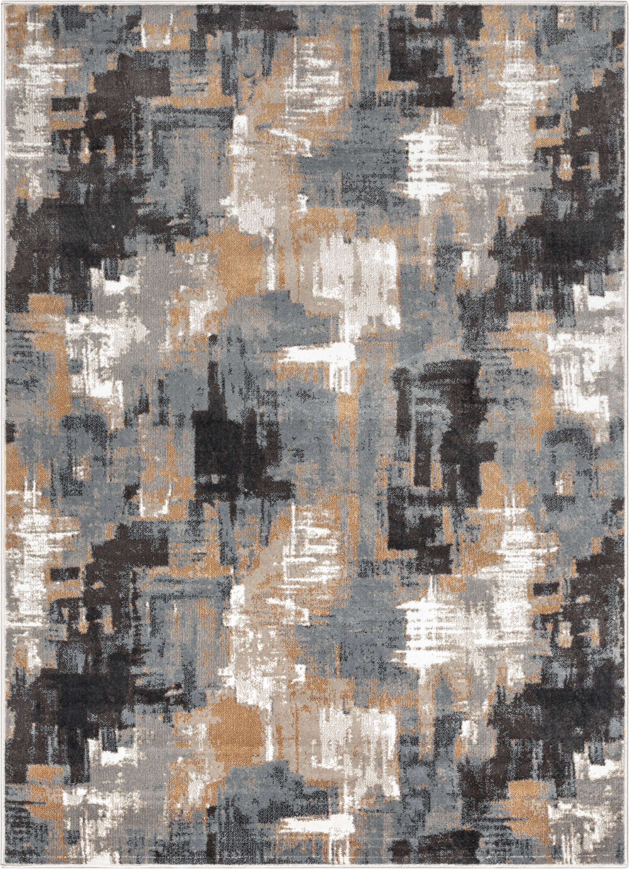 Well Woven Verity Abstract Area Rug, 3.92' x 5.25', Eclectic Geometric Pattern, Soft, Glam Pile, Distressed Design & Modern Color Palette