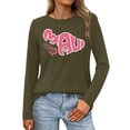 thumbnail image 3 of Womens Long Sleeve Graphic T Shirts Plus Size Trendy Loose Fit Letter Printed Tops Fall Crew Neck Going out Basic Tees Y_Army Green 0730*women tshirts L, 3 of 5