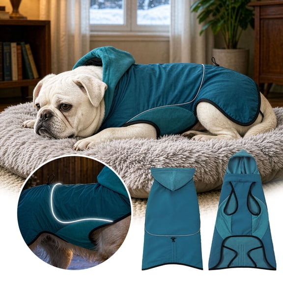 CSStudio Hooded Leg‑Less Dog Winter Coat, Fleece Lined Warm Pullover Jacket with Leash Hole for Medium Large Dogs