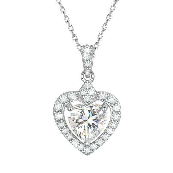 Beautlace 2 Carat Moissanite Necklace for Women,925 Stering Silver D Color VVS1 Heart Pendant Necklace Jewelry Gift for Birthday Christmas Anniversary Wedding