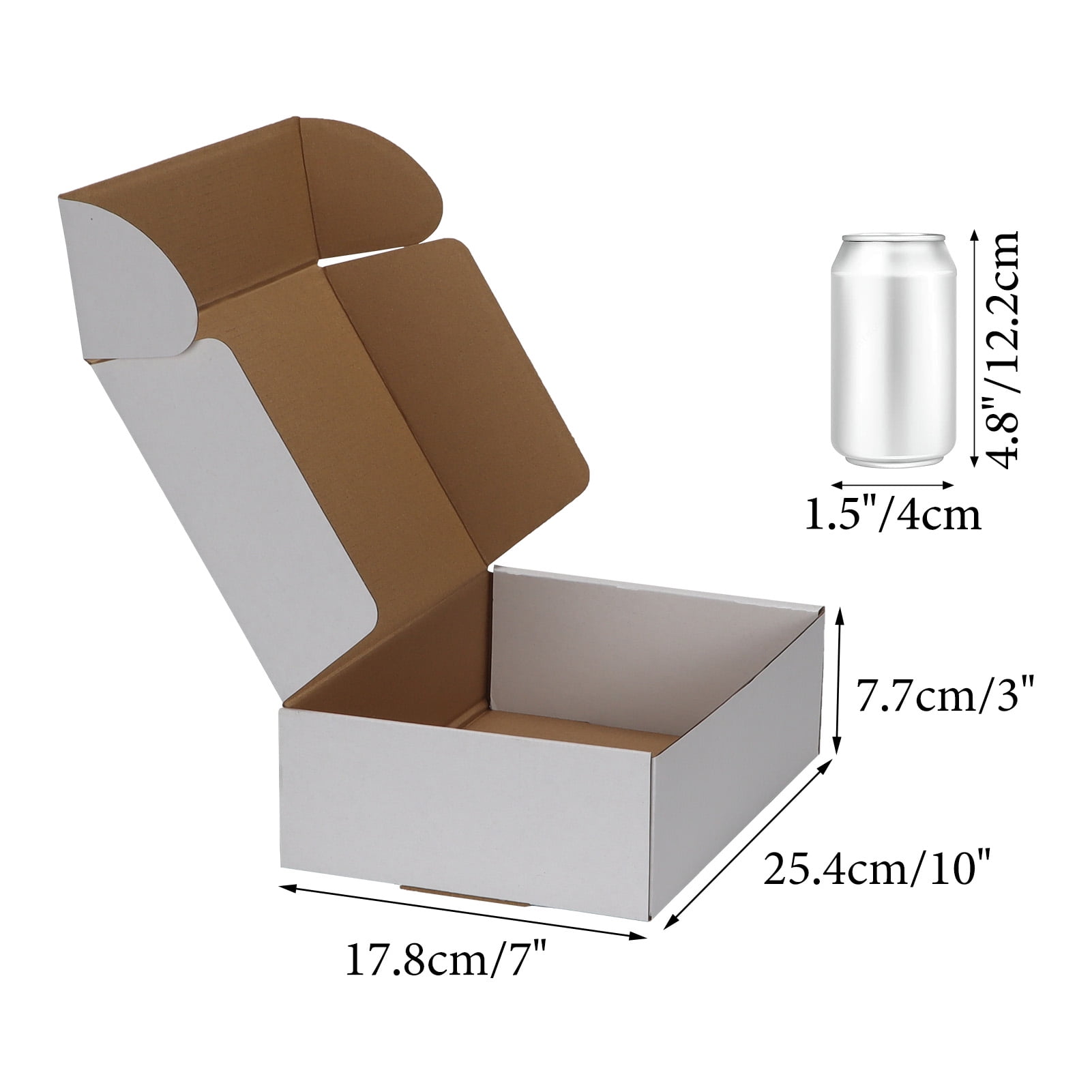 Tuck-top Shipping Boxes, 10x7x3 Corrugated Cardboard Box for Mailing Packing Literature Mailer, White, Pack of 25