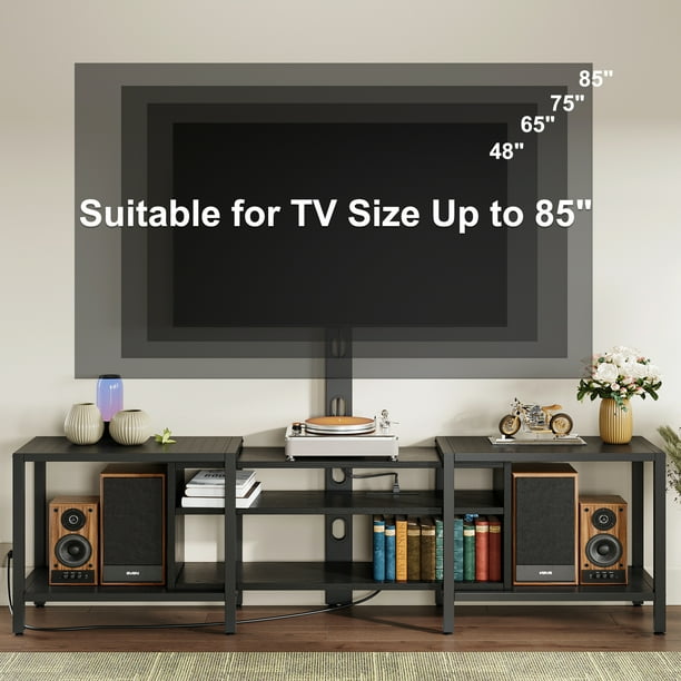 IRONCK Industrial TV Stand for 85in TVs 3 Tier Console with Storage Swivel Stand AC Power Outlet Steel Frame Black Walmart Business Supplies