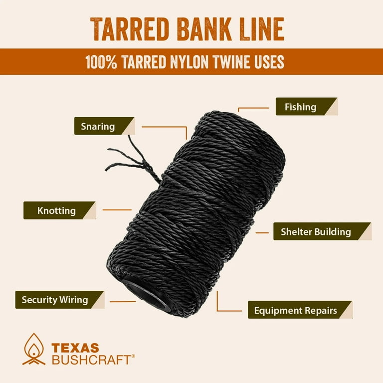 Texas Bushcraft Tarred Bank Line, Size: #36 - 1lb - 486ft, Black