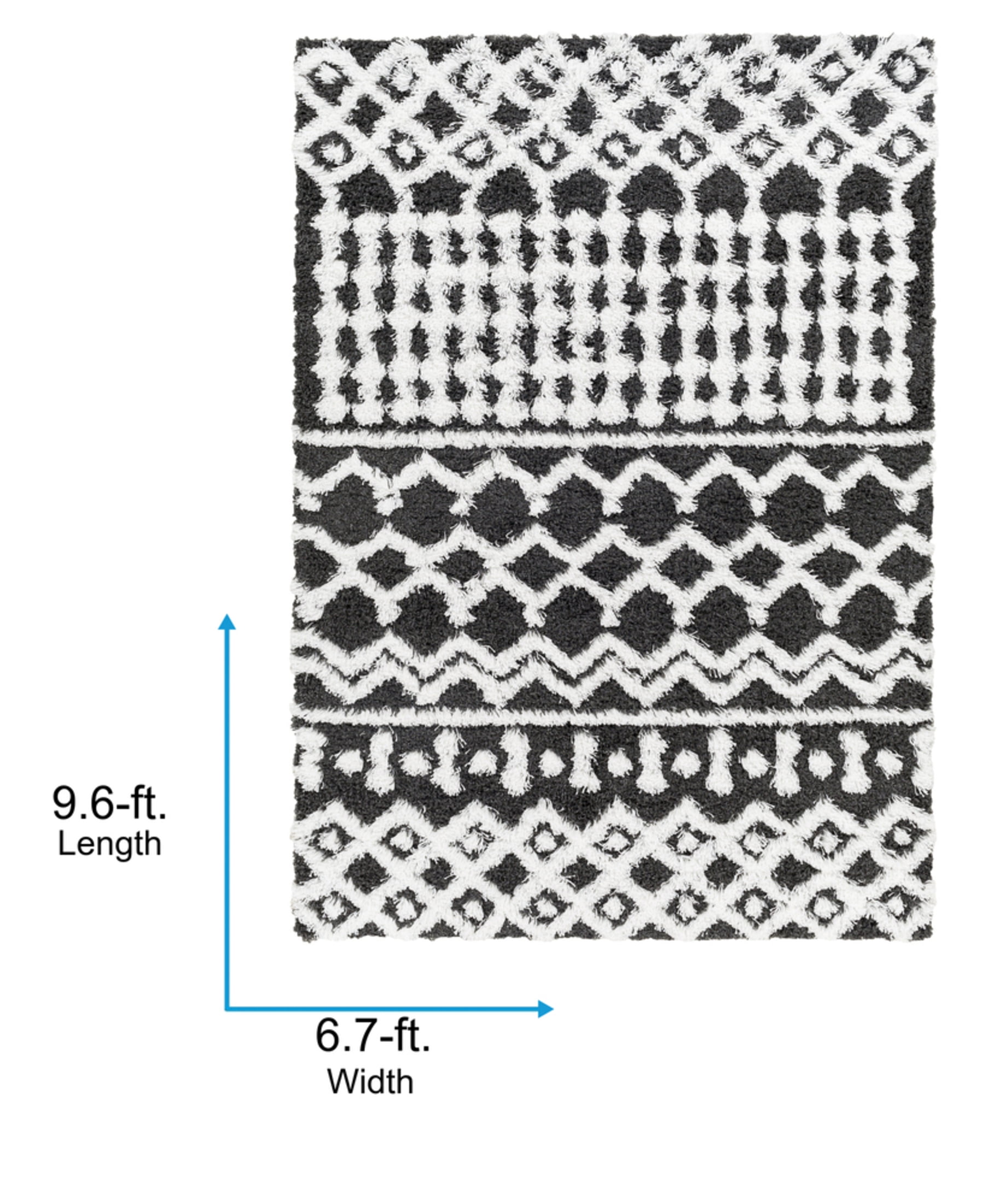 Livabliss Area Rugs for Living Room, 7x9 Urban Shag Global Black Rug, Bedroom Dining Room Home Decor Stain Resistant Carpet (6'7" x 9'6")