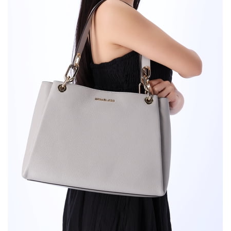 Michael Kors Trisha Large Triple Gusset Compartment Shoulder Bag Pearl Grey