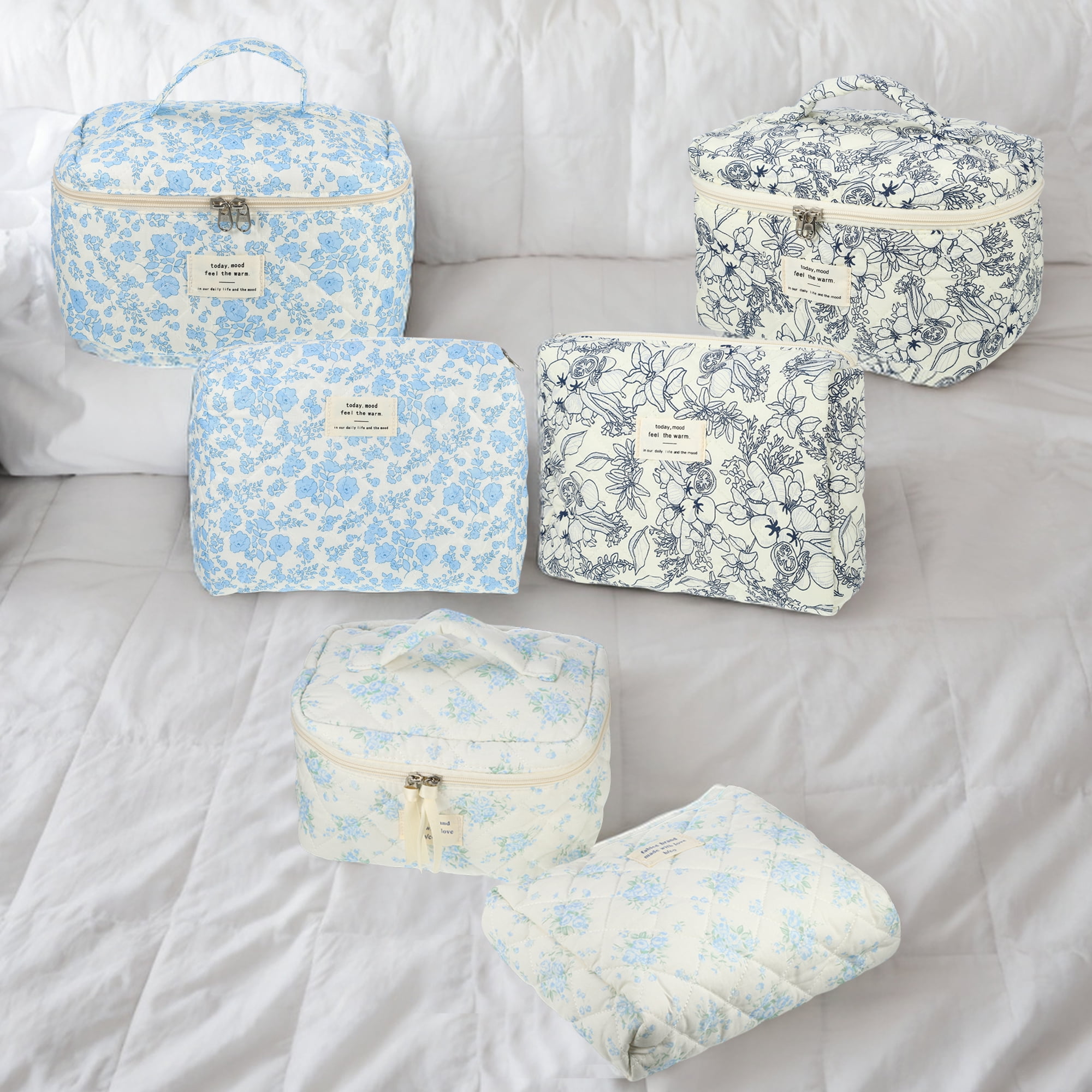 Unique Bargains 2Pcs Quilted Large Capacity Travel Storage Makeup Bag for C Blue