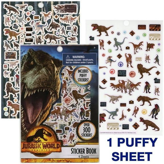 Jurassic World 4 Sheet Sticker Book with Puffy Stickers, 300 Stickers