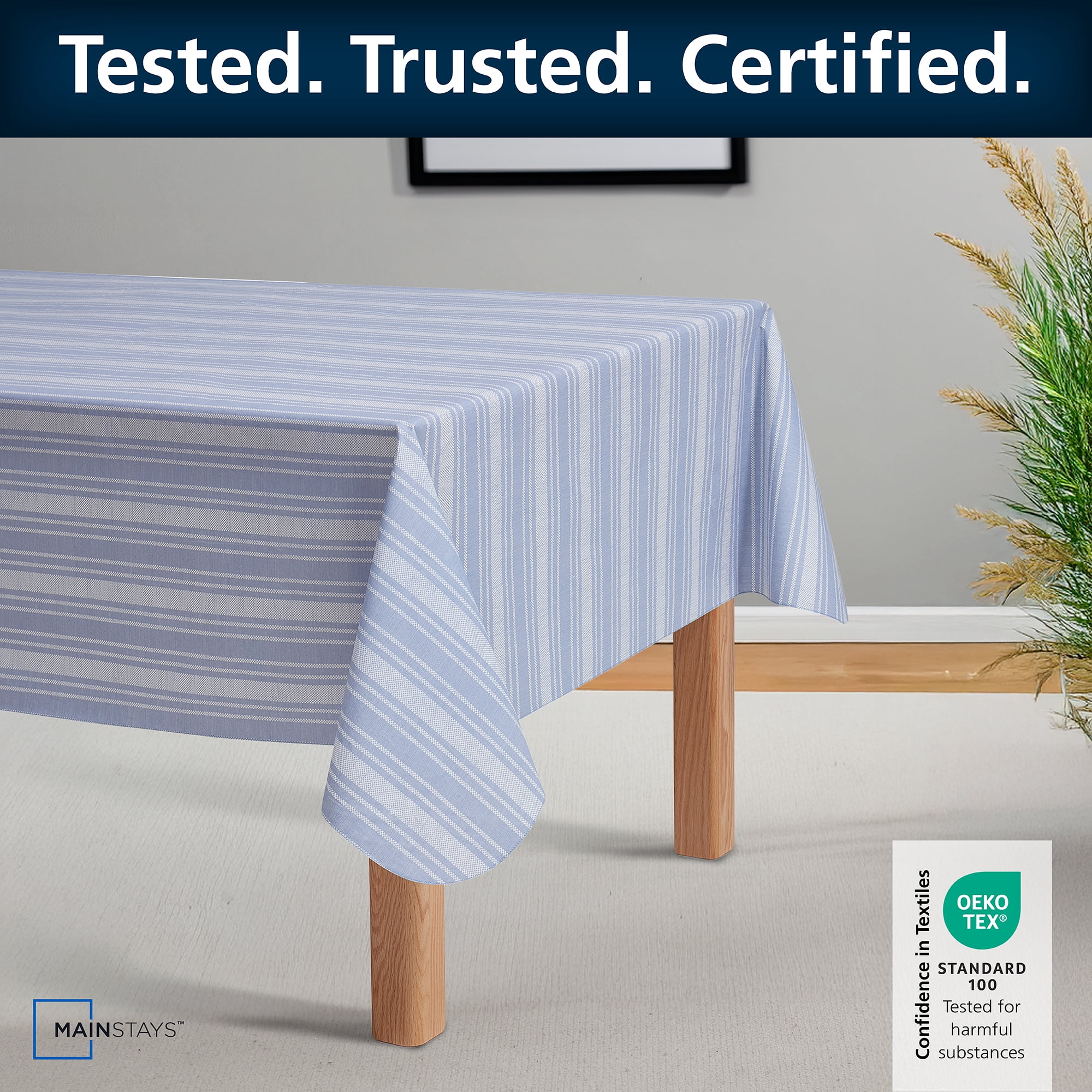 (2 pack) Mainstays Blue Striped PEVA Tablecloth 60" x 102" Rectangle