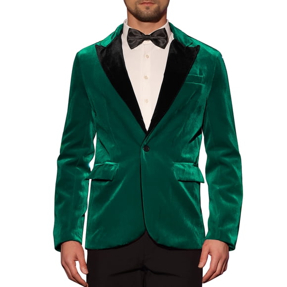 Chaqueta de traje de terciopelo INSPIRE CHIC para hombres, blazer de terciopelo verde con solapa en contraste para bodas y fiestas