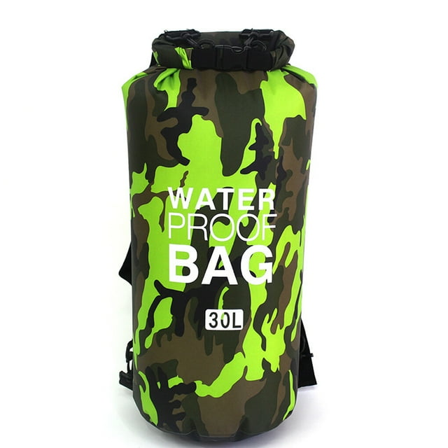2L Inflatable Swimming Bag Multifunction Dry Sack Large Capacity Dustproof Washable Storage Pouch Boating Lifebelt Water Sports Green Camouflage 24x72cm