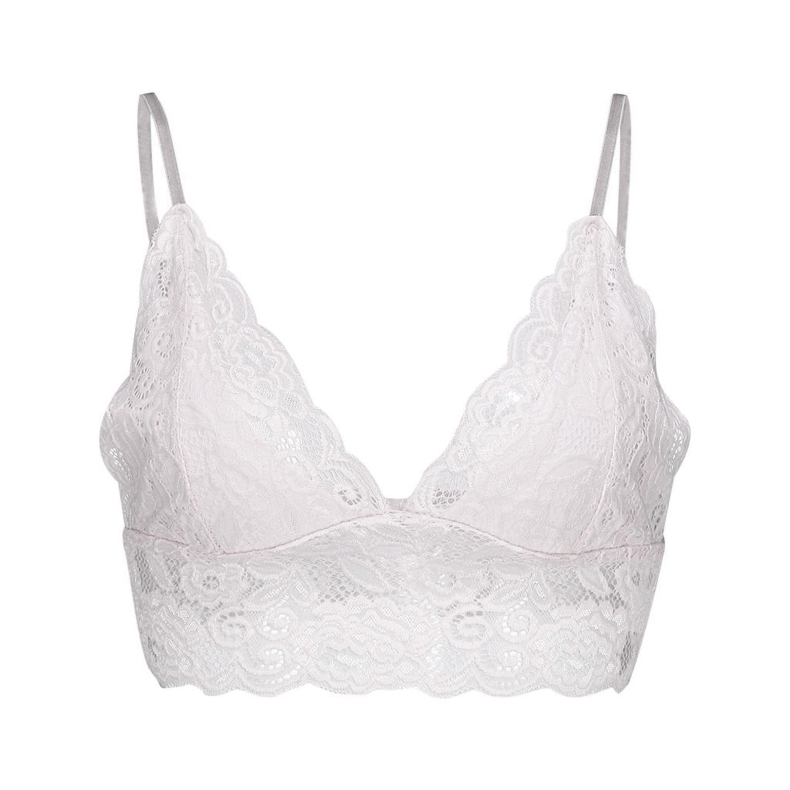 Xysaqa Women's Deep V Neck Lace Bra, Solid Comfy Wireless Lace