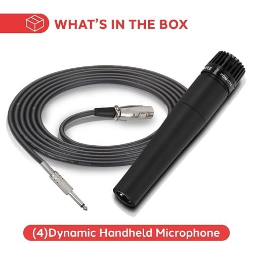Pyle Professional Dynamic Microphone - 4-Pack Unidirectional Handheld Moving Coil Mic with Built-in Pop Filter, 15 ft. XLR Audio Cable, Ideal for Stage, Karaoke & Studio Performances