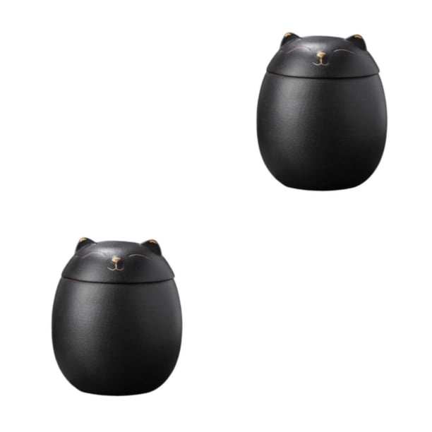 Ounissouiy Ceramic Canisters 500ml Ceramic Urn for Cat Box Ashes Keepsakes Memory 2piezas Negro