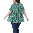 thumbnail image 3 of Agnes Orinda Women's Plus Size Casual Top Round Neck Ruffle Sleeve Tiered Peplum Blouse 3X White Green, 3 of 6