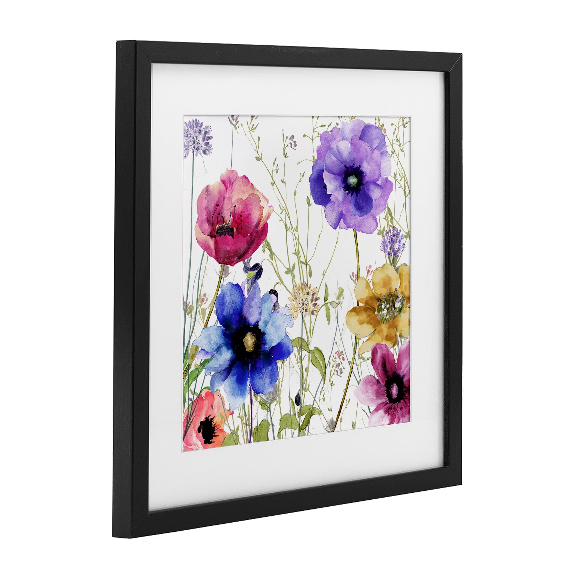 Modern Spring Garden Flowers Black Framed Print Under Glass, design by Sasha