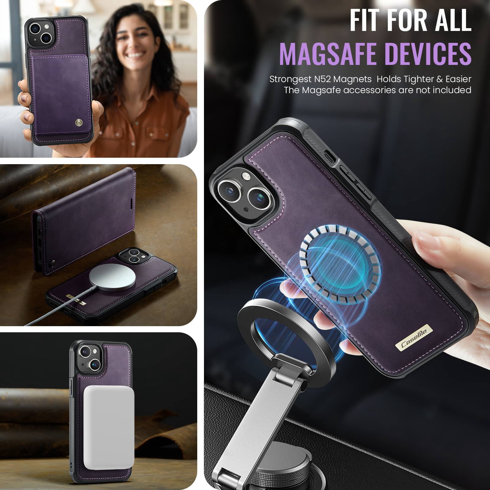 Magnetic 2 in 1 Magsafe Detachable Wallet Case for iPhone 14 with Card Holder Women Men, Retro PU Leather【RFID Blocking】Kickstand Shockproof Cover