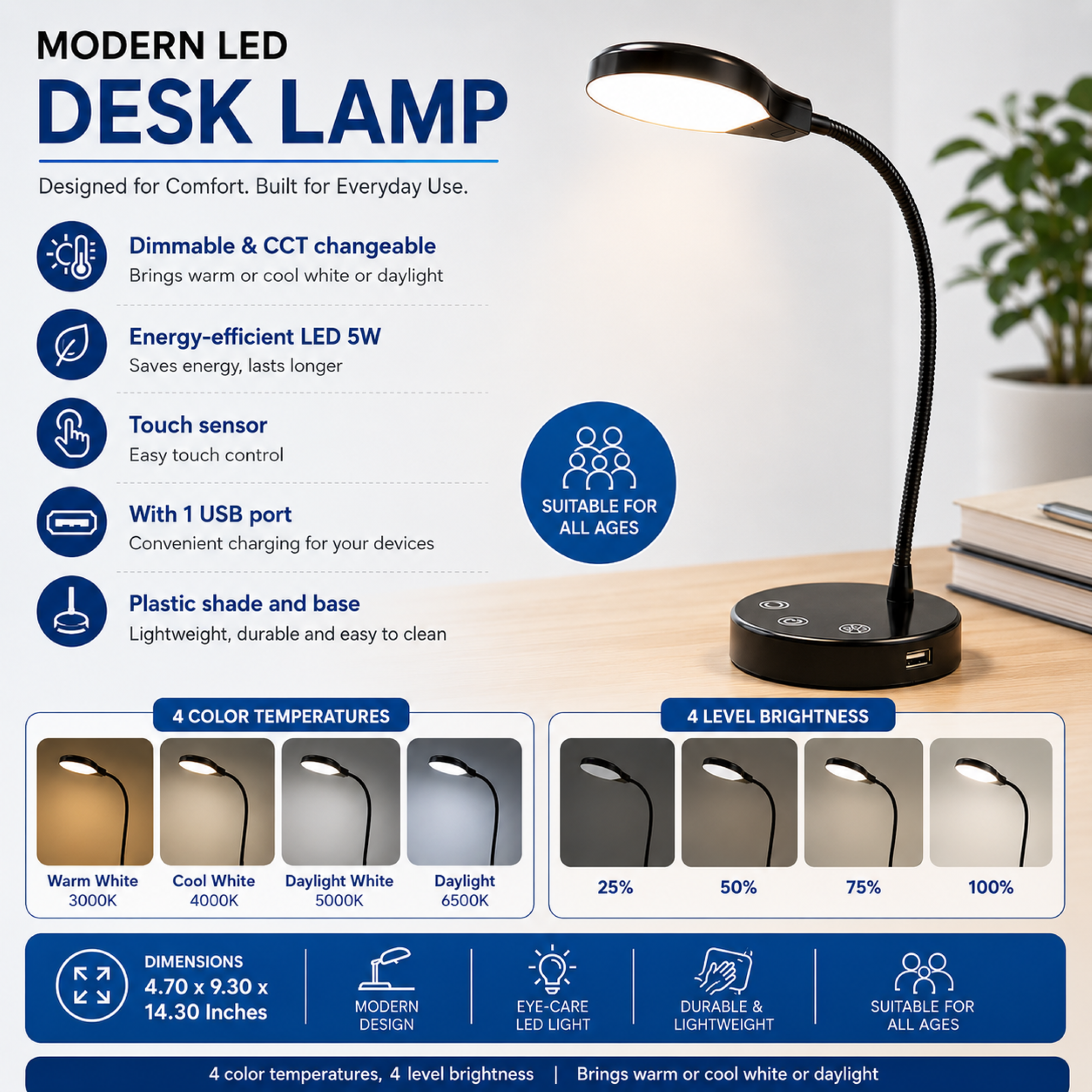 Mainstays LED Desk Lamp with USB Port photo 6