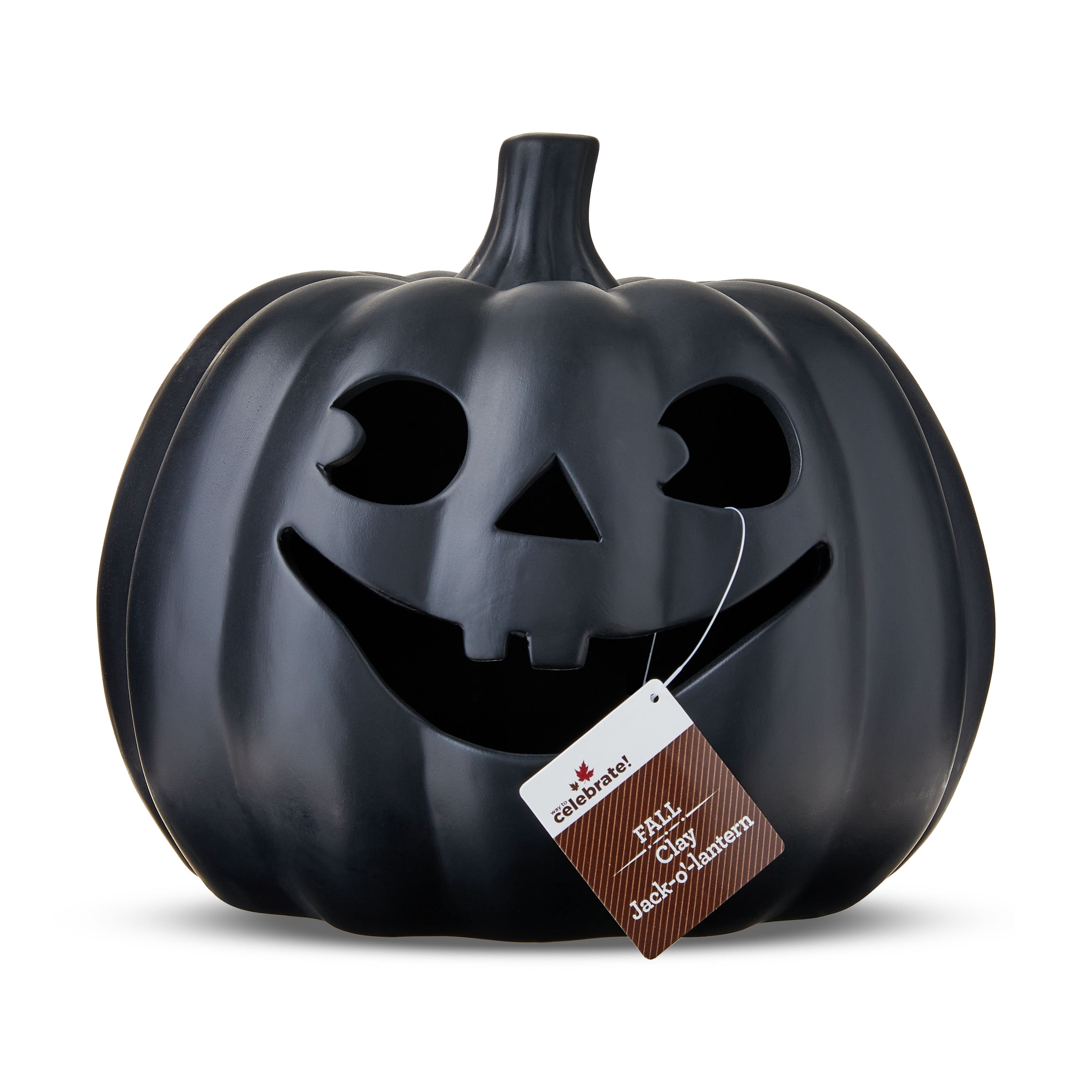 Clay Pumpkin Jack-o'-Lantern Tabletop Decor, Black, 9", Fall Indoor by Way To Celebrate