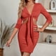 thumbnail image 3 of Gibobby Vestidos de suéter anchos Casual y sexy para mujer de color sólido de manga larga de punto con cuello en V vestido otoño invierno nuevo(Rojo,CH), 3 of 4