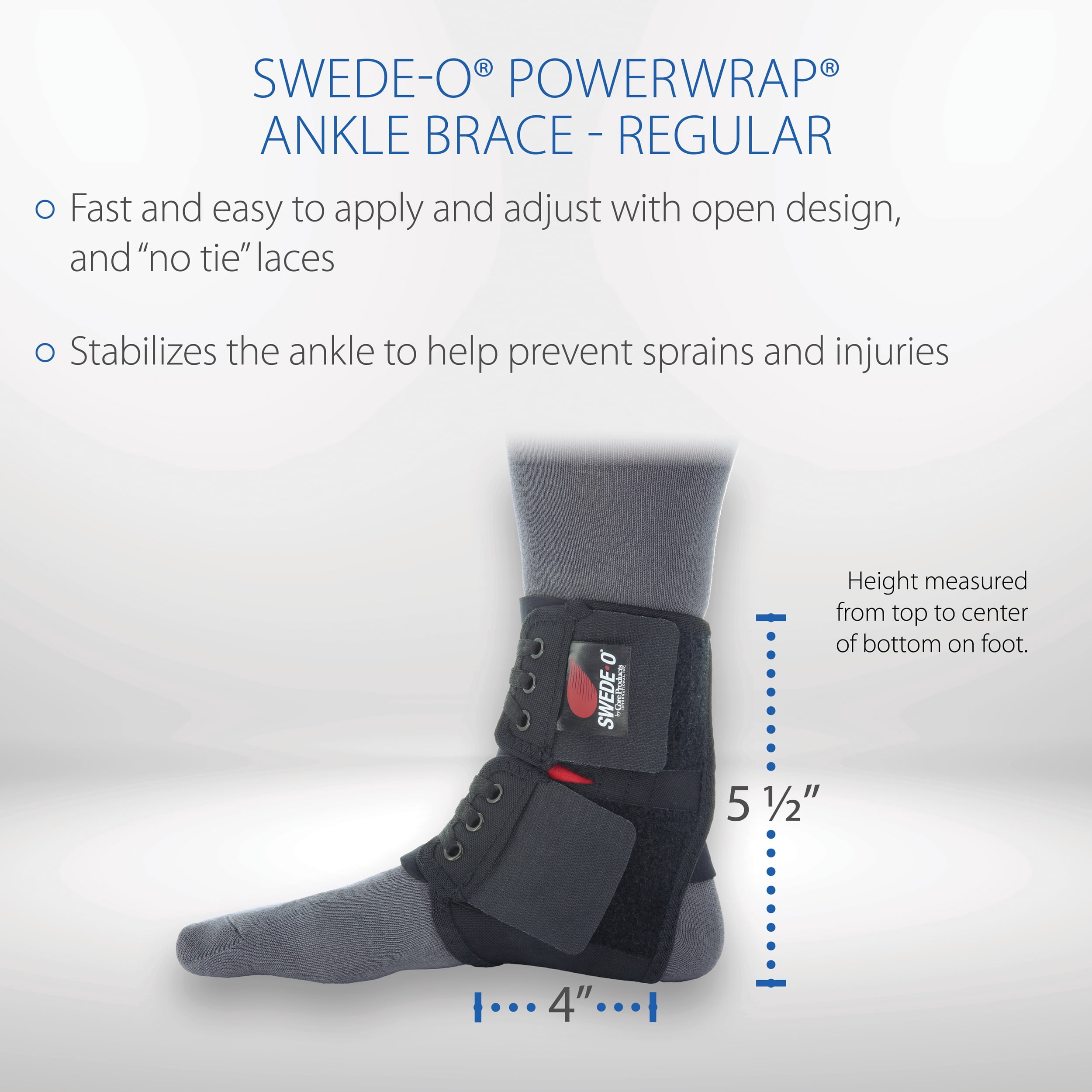 Swede-O PowerWrap Stabilizing Ankle Brace, No-tie Laces, Adjustable & Reinforced, Black, Regular