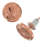 Miniature Usa Lincoln Penny Coin Stud Pierced Earrings Copper Tone 3/8" Ladies Adult Female Women