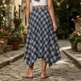 thumbnail image 3 of Dpjklzsn Women's Plaid Asymmetrical Midi Skirt, High Waisted Flowy A-Line Handkerchief Skirt, 3 of 7