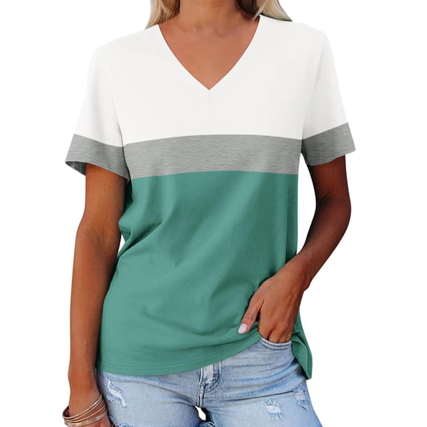 Fiudx Ofertas Relámpago Camiseta de Manga Corta con Cuello En V Astral y Estampado de Galaxia Informal a La Moda para Mujer