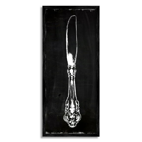 Stupell Industries Kitchen Butter Knife Vintage Style Dinner Cutlery Graphic Art Black Framed Art Print Wall Art, Design by Carol Robinson