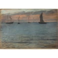 thumbnail image 2 of Ernest-Ange Duez 18x14 Gold Ornate Wood Frame and Double Matted Museum Art Print Titled - A Seascape at Sunset (1880s), 2 of 4