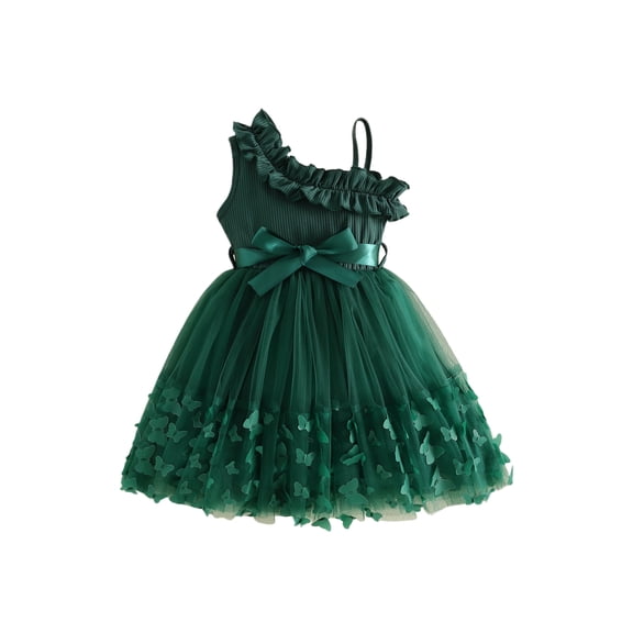 BemeyourBBs Kids Toddler Girls Fairy Butterfly Tulle Tutu Dress Big Girl Summer Ruffled Dress Cute Sleeveless Ruffle Princess Birthday Party Wedding Guest Dress with Belt