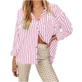thumbnail image 2 of Lenpel Button down Shirts for Women Striped Long Sleeve Business Casual Oversized Collared Blouses Loose Work Tops(Pink,XX-Large), 2 of 5