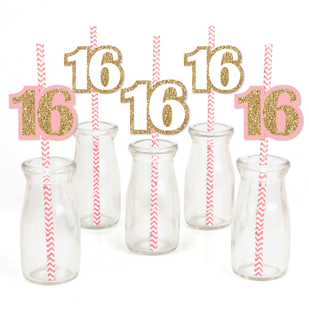 Paper Straws Sweet Sixteen Birthday Party Decorations Party Supplies Pack Sweet 16 Table Decorating Kit With 2 Centerpieces and Confetti and Sweet Sixteen Banner Sweet 16 Hanging Swirls 