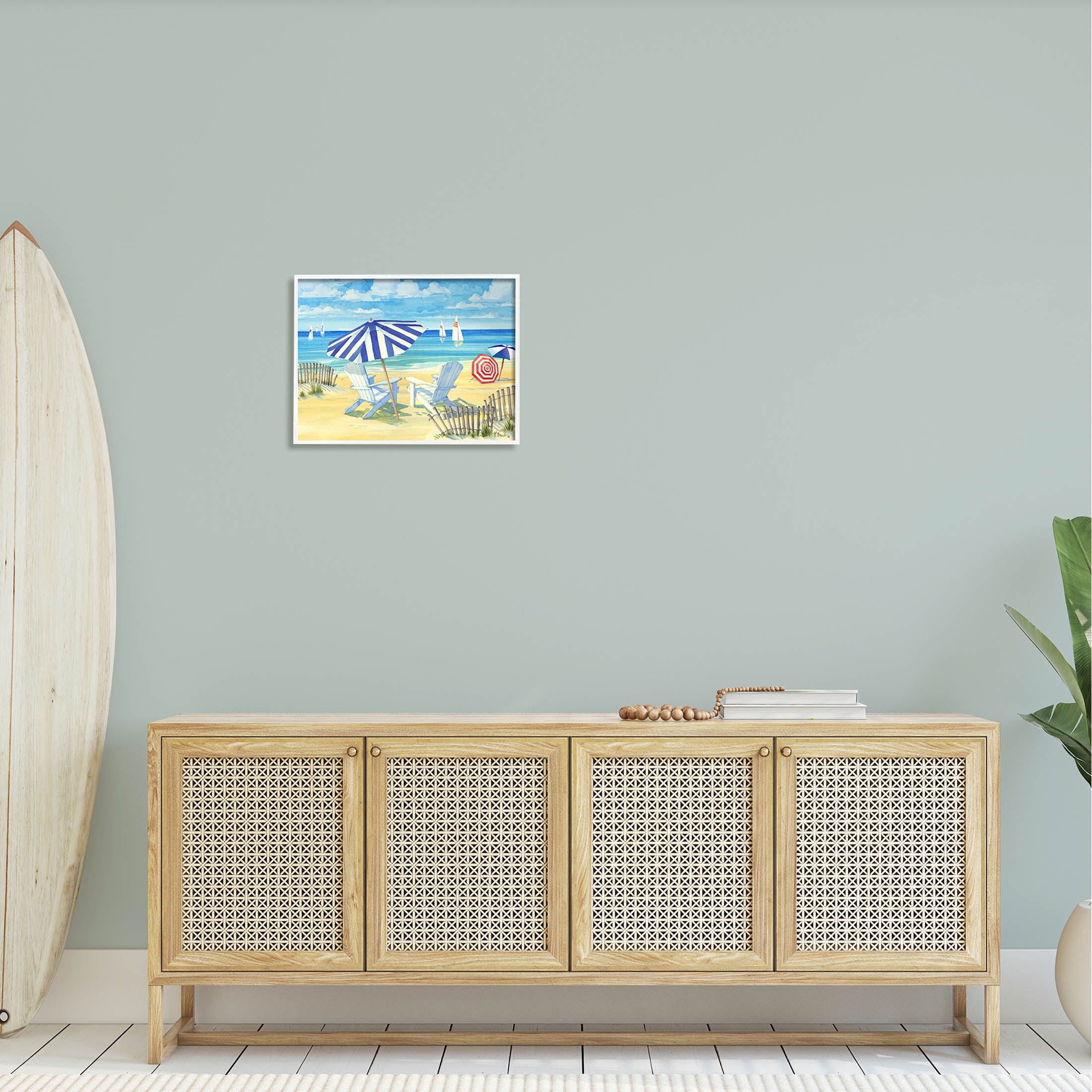 Stupell Industries Summer Sun Sailboat Chairs Painting White Framed Art Print Wall Art, Design by Paul Brent