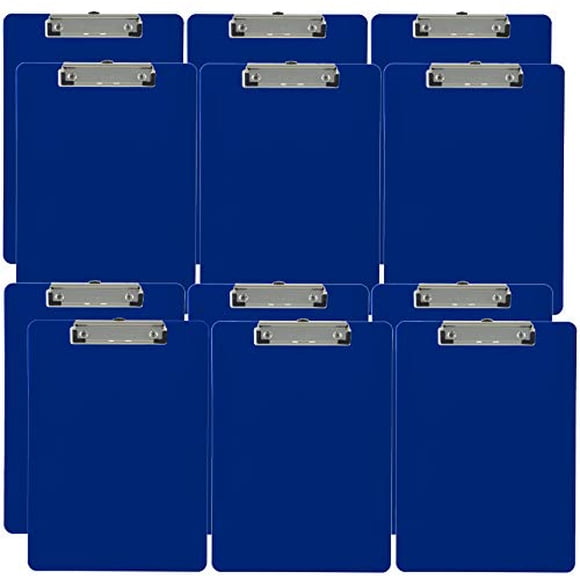 Trade Quest Plastic Clipboard Opaque Color Letter Size Low Profile Clip (Pack of 12) (Blue)